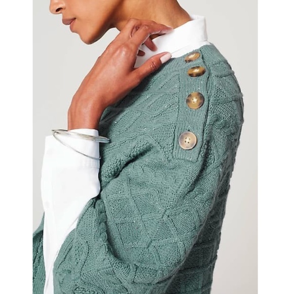 NWT J. Jill Teal Cable Knit Poncho with Button Accents Size Small to Large - Picture 5 of 16